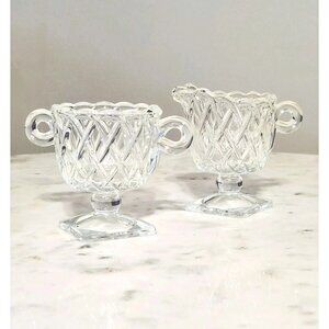 Indiana Depression Glass Sugar Creamer Clear Pretzel Pattern Mint 30s 40s era